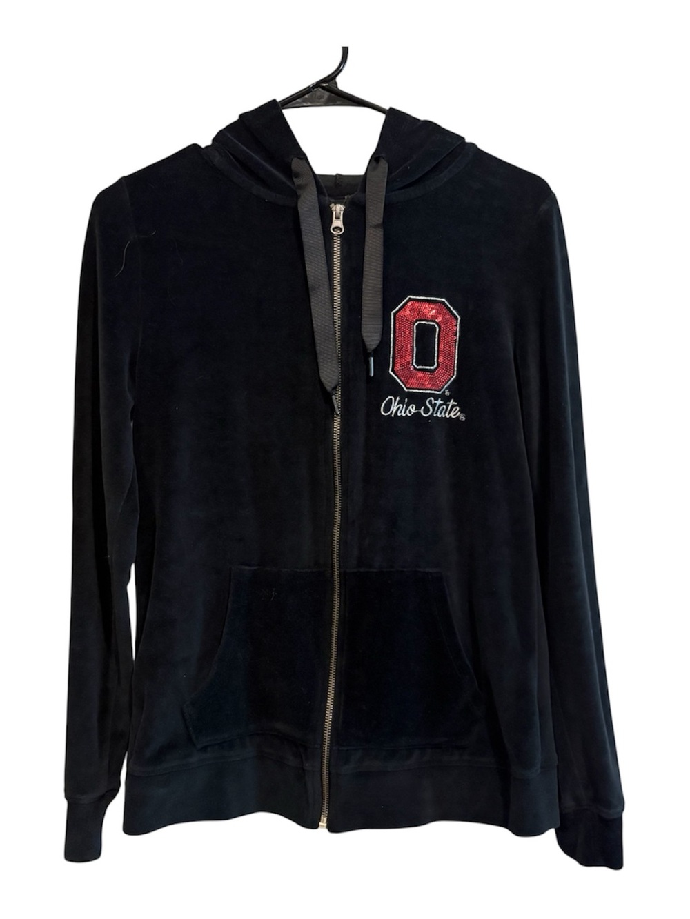 Black Velour Ohio State Buckeyes Full-Zip Hoodie Sequin Size Women’s Medium